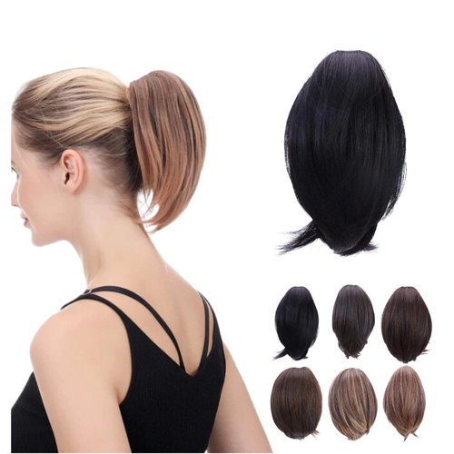 JUVABUN 7" Straight Claw Clip In Ponytail Hair Extensions - Black| Ponytail Extension Human Hair | Hair Extensions for Women & Men | Washable, Realistic And Synthetic | Black