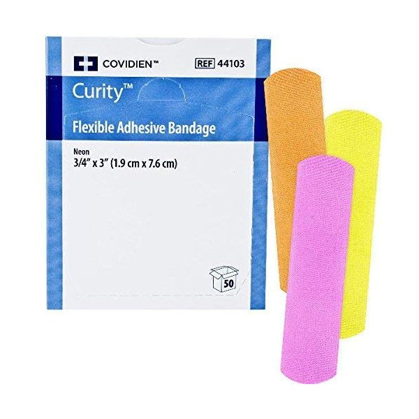 Curity Neon Plastic Adhesive Bandage Sterile .75 x 3" 50 per Box