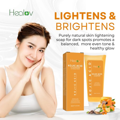 Kojic Acid Soap for Hyperpigmentation – Skin Brightening Kojic Papaya Face and Body Wash – Dark Spot Soap Reduces Acne, Scars, and Evens Skin Tone – Turmeric Facial Cleanser for Brighter Glowing Skin