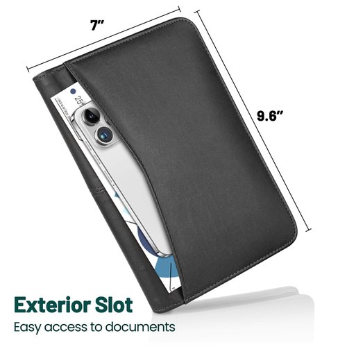 Padfolio Portfolio Organizer Binder, Interview Resume Folder, Zippered Business Portfolio, Faux Leather Padfolio Portfolio Binder for Business School Office Conference Notepad Clip Boards, Black