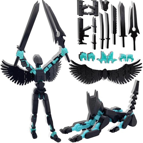 masijssa T13 Action Figures Set (Assembly Completed) Dummy 13 Titan 13 Robot Action Figure 3D Printed Robo Multi-Jointed Movable Action Figure Toy with Full Articulation (Black Blue Figure + Dog)