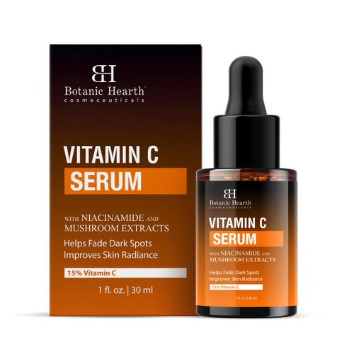 Botanic Hearth 15% Vitamin C Face Serum with Niacinamide, Hyaluronic Acid, Allantoin, Cica, Ferulic Acid & Vitamin E | Targets Dark Spots, Sun Damage, Wrinkles to Brighten & Even Tone Skin| 1fl oz