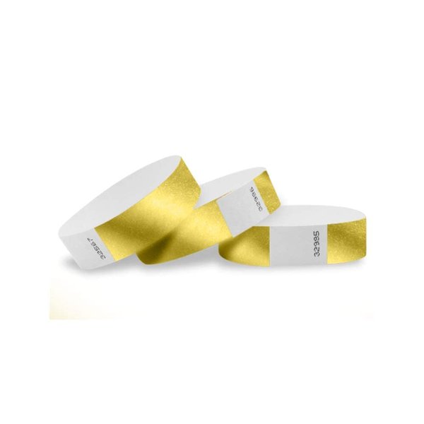 WristCo Deep Metallic Gold Tyvek Wristbands for Events - 100 Count - Comfortable Tear Resistant Paper Bracelets ID Wrist Bands for Concerts Festivals Admission Party Identification