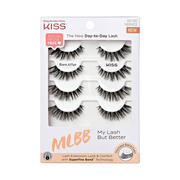 KISS My Lash But Better Fake Eyelashes Multipack – Bare Affair, 4-Pair Pack, Invisible, Lightweight, Reusable, Contact Lens Friendly, Voluminous, Comfortable | 8 Total