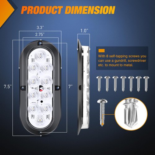 Nilight 6Inch Oval White LED Trailer Tail Light 4PCS 10 LED Waterproof Reverse Back Up Surface Mount Trailer Lights for Truck RV Boat Bus Lorry Camper Van Caravan, 2 Years Warranty