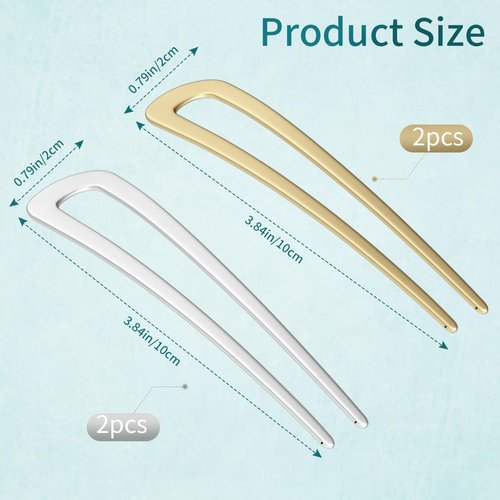 4 Pack French Hair Pin, Metal French Pins Hairstyle Accessories, U Shaped Hair Pins Suitable for Women and Girls (Gold, Silver)
