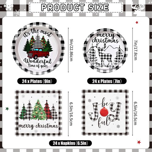 144Pcs Buffalo Plaid Christmas Decorations Christmas Party Supplies Tableware Set Christmas Buffalo Plaid Decorations Christmas Plates and Napkins for Christmas Party Decorations