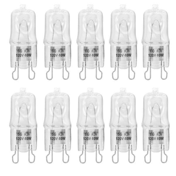 10 Pack Crystal Clear Lense 40W Q40/G9/CL/120V G9 JCD 40 Watt 120 Volt T4 JD Type Halogen House Hold Light Bulb Hanging Pendant Accent Type Spot Down Lamp Chandelier Sconce Fixture Lighting