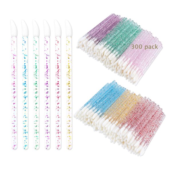 300PCS Glitter Crystal Lip Brush, Disposable Crystal Lip Brushes Tool Kits Lip Gloss Applicators Make Up Brush Lipstick Gloss Wands Makeup Applicators Brushes Applicator tool Makeup Beauty Tool Kits1
