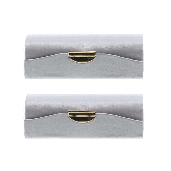 Motique Accessories Silver Solid Satin Ladies Lipstick Case With Mirror Purse Holder Set of 2