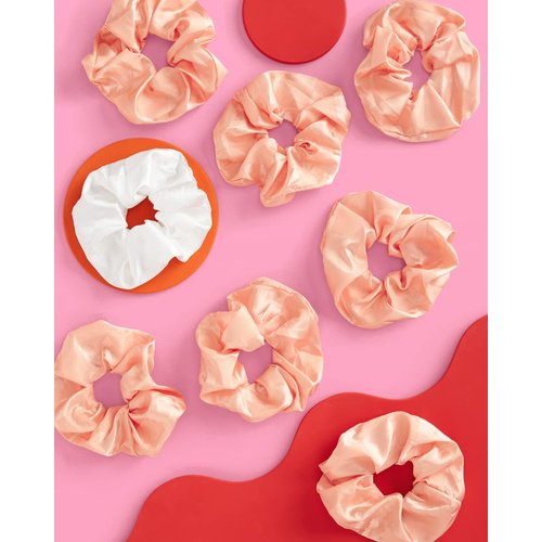 xo, Fetti Bachelorette Party Decorations Satin Hair Tie Checkered Scrunchies - Peach + White | Bridal Shower Gift, Bridesmaid Favors, Bridesmaid Proposal Box, Bride Tribe Favor