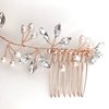 Ammei Headpiece Crystal Bridal Headpiece Wedding Headband With Genuine Freshwater Pearls And Combs Hair Accessories For Bride Bridesmaid (Rose Gold)
