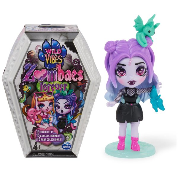 Zombaes Forever, Wild Vibes, Surprise Collectible Zombie Figure, Doll Accessories & Toy Coffin (Styles May Vary), 3.5-inch, Kids Toys for Girls