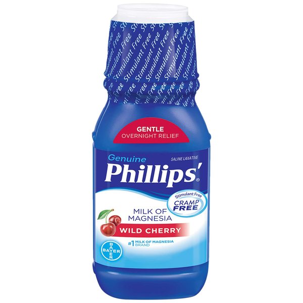 Phillips’ Milk of Magnesia Liquid Laxative, Wild Cherry Flavor, 12 oz, Stimulant & Cramp Free Relief of Occasional Constipation, #1 Milk of Magnesia Brand