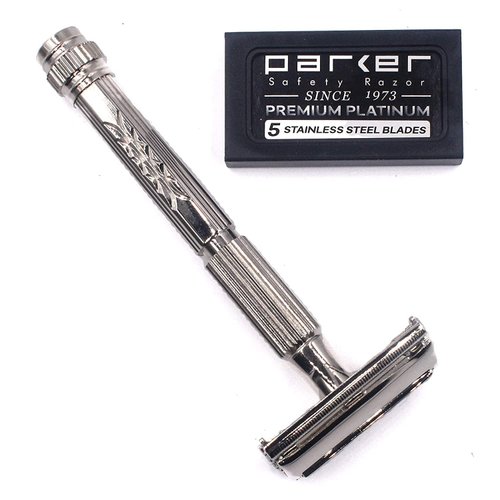 Parker Safety Razor, Model 60R Safety Razor and 5 Parker Platinum Razor Blades