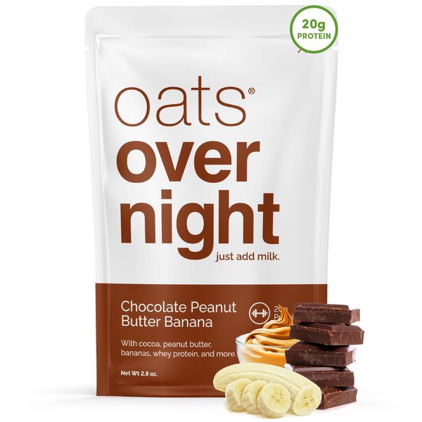 Oats Overnight - Chocolate Peanut Butter Banana - 20g Protein, High Fiber Breakfast Shake - Gluten Free, Non GMO Oatmeal (2.8 oz per meal) (8 Pack)