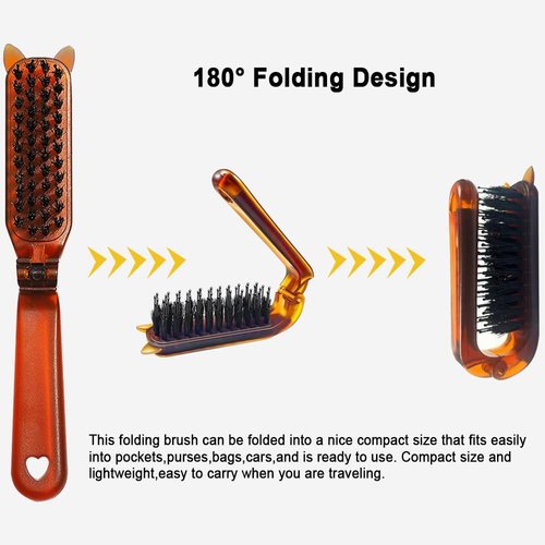 Travel Folding Hair Brush Portable Collapsable Pocket Boar Bristle Hair Brush for Men Women Kids Thick Thin Curly Straight Wet Dry Hair Restore Shine (1 Pcs)