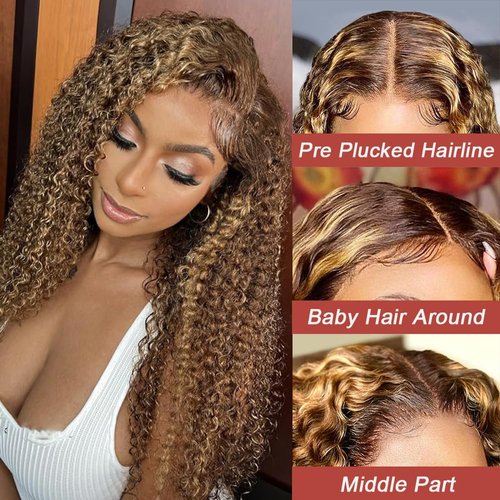 Azibo Honey Blonde HD Lace Front Wig Human Hair 200 Density Water Wave Ombre 4/27 Highlight 13x5 Full Lace Front Wigs Human Hair Pre Plucked 26 inch