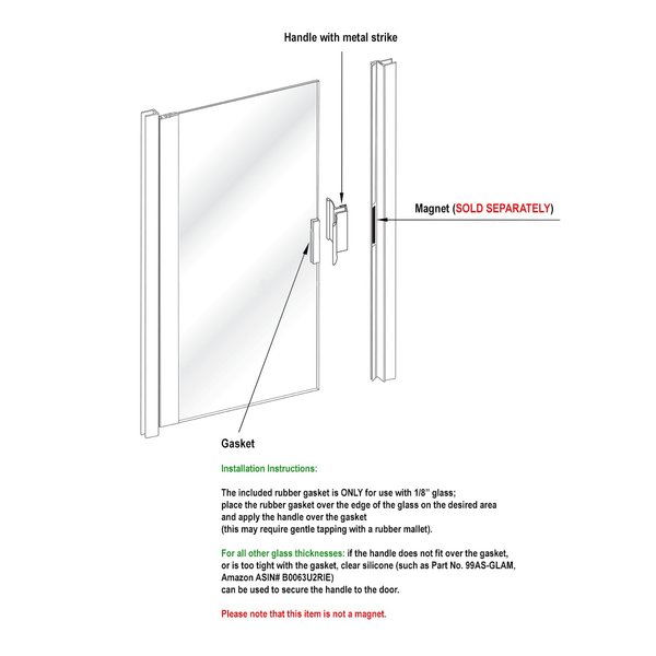 Gordon Glass® 3" Bright Chrome Frameless Shower Door Handle with Metal Strike - MAGNET IS NOT INCLUDED and SOLD SEPARATELY