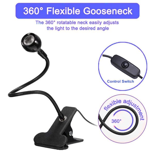 USB 3W LED UV Ultraviolet Phone Glue Curing Lamp,UV Led Nail Lamp for Gel Nails,Portable Clamp Flexible Desk Lamps for Mobile Repair,Plug and Play Black