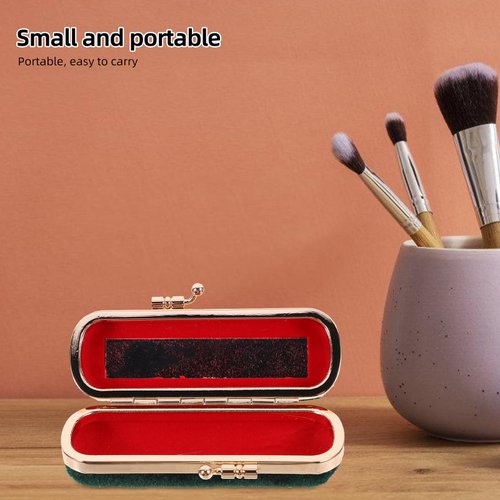 Lipstick Case Holder Fashion Cosmetic Travel Cases Retro Velvet Lipstick Box Lip Balm Organizer Bag Durable Soft Cosmetic Storage Case with Mirror (Green)