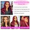 Body Wave 99j Burgundy Lace Front Wigs Human Hair 13x4 HD Transparent Frontal Wigs Pre Plucked with Baby Hair 180 Density Wine Red Colored Wigs for Women 28inch