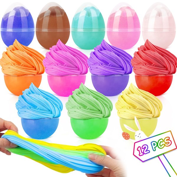 Enrosa Easter Basket Stuffers, 12 Pack Butter Slime Kit Easter Eggs Toys for Kids, Easter Egg Fillers, Slime Easter Eggs, for Easter Egg Hunt, Easter Basket Fillers Party Favors