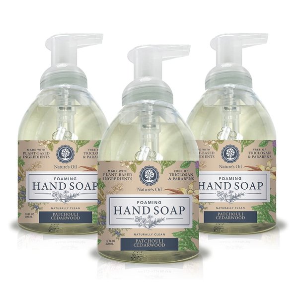 Nature's Oil Foaming Hand Soap, Patchouli Cedarwood, 10 Fluid Ounces (3 Pack)