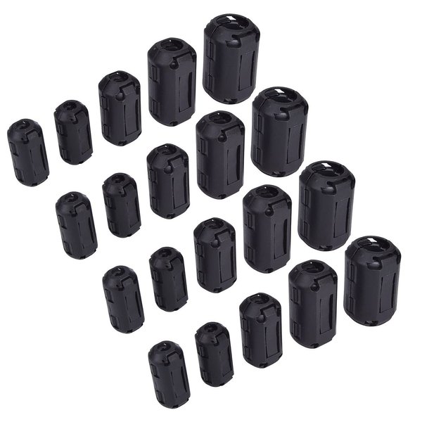 Mateda Ferrite Ring Core Ferrite Beads Clip RFI EMI Noise Suppressor Anti-Interference Cable Clip for 3.5mm/ 5mm/ 7mm/ 9mm/ 13mm Diameter Cable, Black (20)