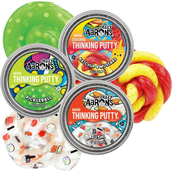 Crazy Aaron's Putty Mini Tins Ketchup & Mustard, Pickleball and Sushi Gift Set Bundle - 3 Pack (13.3g Each)