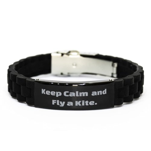 Reusable Kite Flying Gifts, Keep Calm and Fly a Kite, Unique Idea Holiday Black Glidelock Clasp Bracelet from Friends
