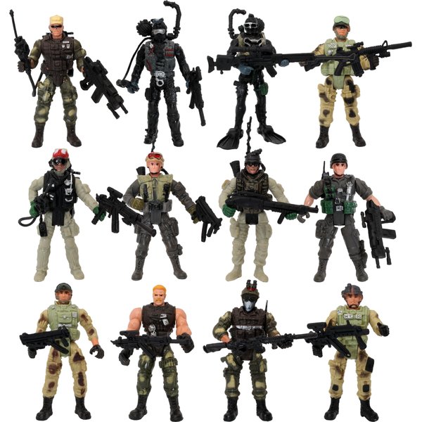PowerTRC 12 Pack Toy Soldiers Action Figures - US Army Men and Special Forces SWAT Team, Joint Movable with Military Weapons Accessories for Boys 8-12