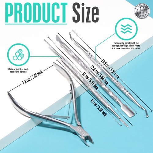 FANDAMEI 4 PCS Nail Care Kit, Cuticle Trimmer, Nail Cuticle Nippers, Ingrown Toenail Tools Kit, Toenail File and Lifters Stainless Steel, Nail Lifter, Nail Cuticle Pushers, Manicure and Pedicure Kit