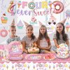 157pcs Four Ever Sweet Birthday Decorations Girl Include Banner, Hanging, Plates and Napkins, Tablecloth, Paper Cups, Forks, Straws, Donut 4th Birthday Balloons, for 4th Birthday Decorations Girl