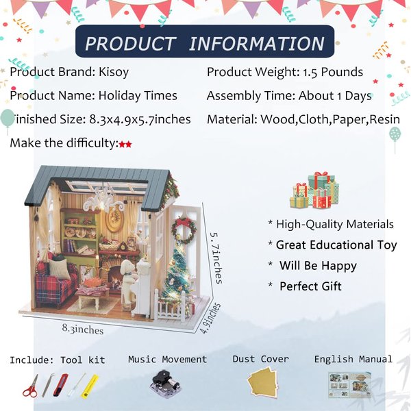 Kisoy Romantic and Cute Dollhouse Miniature DIY House Kit Creative Room Perfect DIY Gift for Friends,Lovers and Families (Sunny Holiday Time)