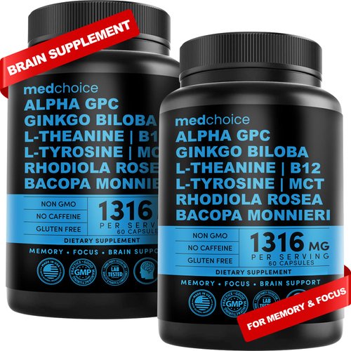 10-in-1 Nootropic Brain Supplements for Memory and Focus - Ginkgo Biloba Supplements with L Theanine and Alpha GPC Choline - 1316mg, 60ct - Stimulant Free, Vegan, Non-GMO - Focus Support (2 Pack)