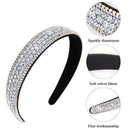 Wecoe Rhinestone Headband Women Girls Fashion Silver Headband Bling Sparkly Crystal Diamond Headband Thin Hair Band Holiday Birthday Gift Short Hair Accessories For Women Girls (Silver)