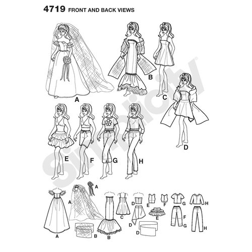 Simplicity 4719 Doll Fancy Clothing Sewing Pattern for Girls by Andrea Schewe, Size 11.5''