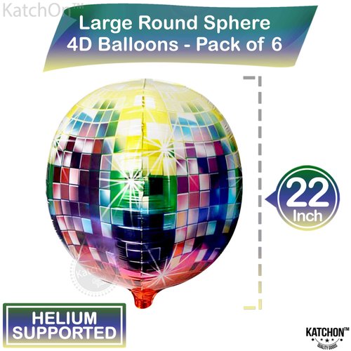 KatchOn Jumbo Disco Ball Balloons - 22 Inch, Pack of 6 | Disco Balloons for 90's Party Decorations, 80 s Party Decorations | 70's Decorations, Disco Party Decorations | 80 s Theme Party Decorations