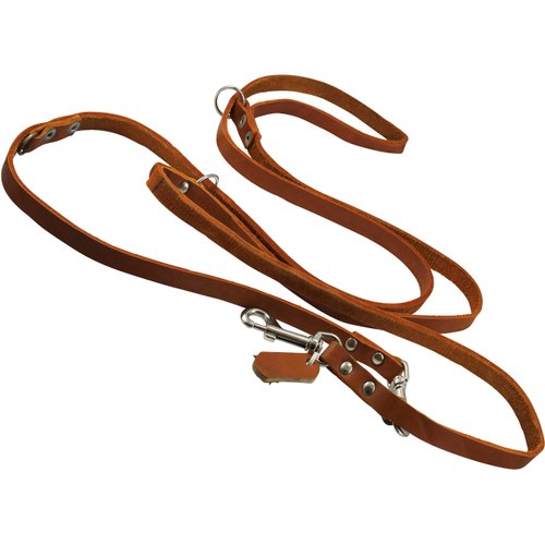 Multifunctional Leather Dog Leash, Adjustable Schutzhund 6 Way European Lead Tan 49"-94" Long, 1/2" Wide (12 mm) for Medium Dogs