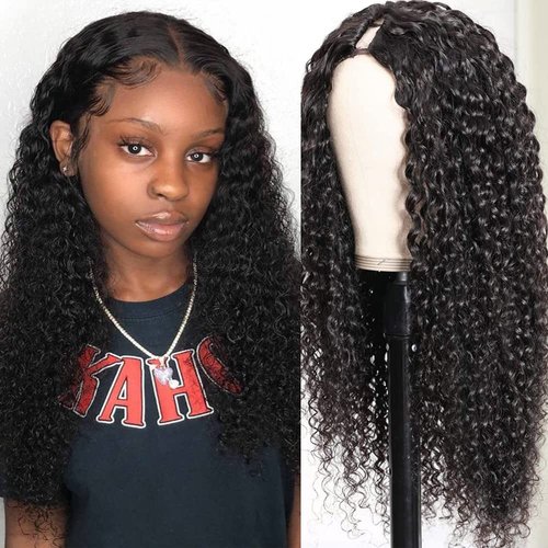 Ainmeys Curly V Part Wigs Brazilian Kinky Curly Human Hair Wigs for Black Women V Shape Wigs No Leave Out Lace Front Wigs Upgrade U Part Wigs Glueless Full Head Clip In Half Wigs(18IN 180% Density)
