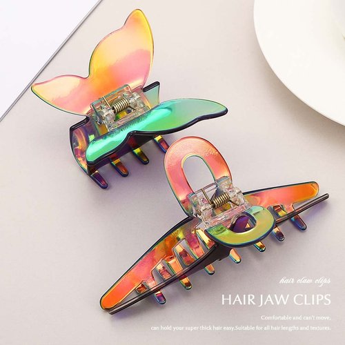 Fashey Hair Claw Clips Acrylic Butterfly Hair Claws Nonslip Green Claw Clips Strong Hold Hair Jaw Clips Hair Accessories for Women and Girls(Pack of 2) (C)