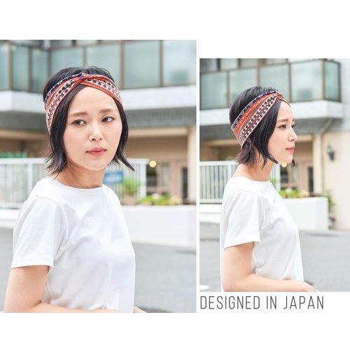 CHARM Boho Twist Turban Headband - Stretchy Cotton Hair Wrap Hairband for Women Red