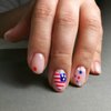 4th of July Press on Nails Short Square False Nails with Red White and Blue Flag Design Patriotic Fake Nails for Women Girls 24Pcs