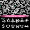 50 Pcs Silver Nail Charms Gems Set, Silver Planet Cherry Butterfly Dollar Crown Star Heart Nail Rhinestones Charms+3D Alloy Butterfly Bows Nail Gems Luxury Nail Rhinestones for Nail Art DIY Decor