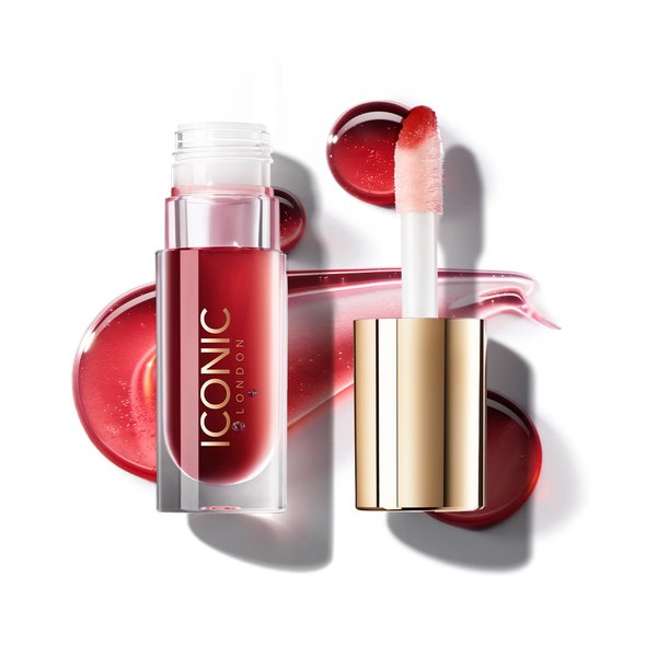ICONIC LONDON Lustre Lip Oil | Non Sticky, Moisturizing and High Shine Lip Oil, Containing Vitamin C and Hyaluronic Acid, Cruelty Free, Vegan Makeup, One to Watch (Red), 6 mL/ 0.2 Fl Oz