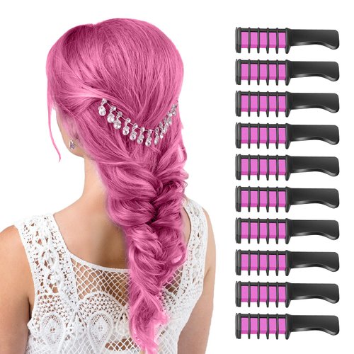 MSDADA Pink Hair Chalk for Girls - 10 Pcs New Hair Chalk Comb Temporary Washable Hair Color Dye for Kids - Makeup Birthday Party Halloween Christmas Gifts Toys for Girls Kids Age 6-8-10-12 Years Old