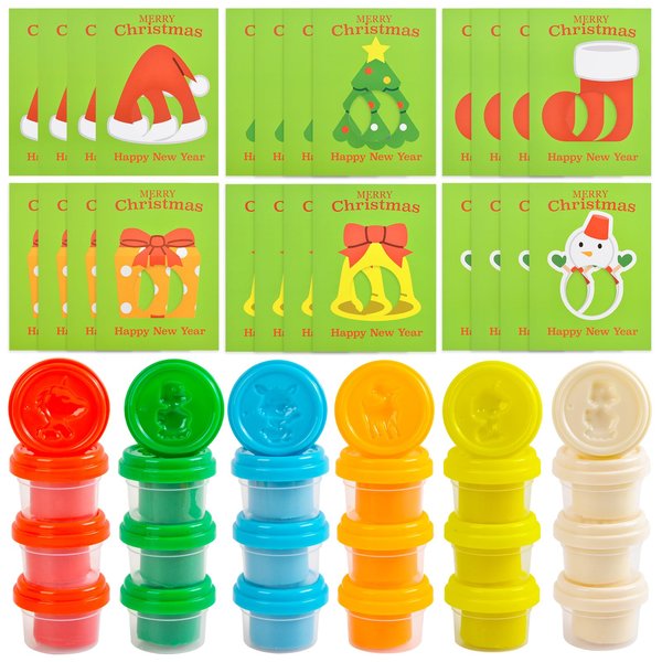 Christmas Party Favors for Kids Christmas Gifts for Students Christmas Classroom Gifts Stocking Stuffers Kids 24 Pack Playdough with Greeting Cards Christmas Toys Goodie Bags for Kids Students Child