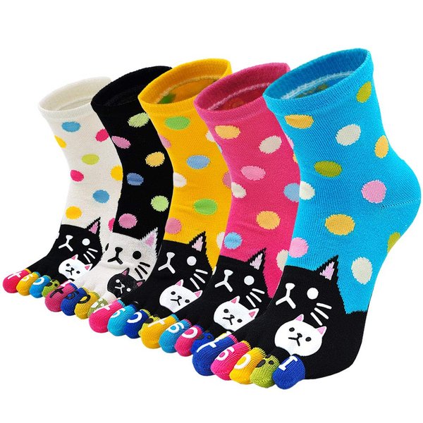 ZAKASA Womens Funny Toe Sock Cotton Five Finger Running Ankle Novelty Socks (Animal cat, US shoe 6-9)