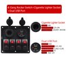 FXC Waterproof Marine Boat Rocker Switch Panel 4 Gang with Dual USB Slot Socket + Cigarette Lighter Red LED Light for Car Rv Vehicles Truck